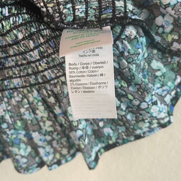 J. Crew Floral Smocked Bodice Poplin Top Black Heritage Green NEW - Size M - Picture 6 of 8